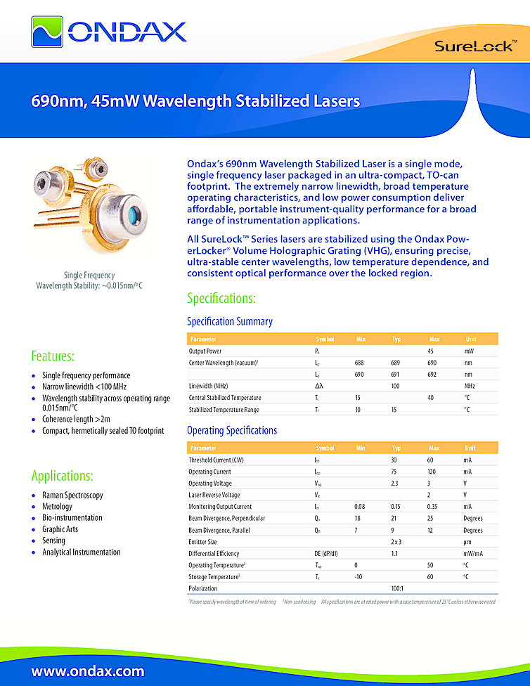 690nm Narrow Linewidth Laser Diode