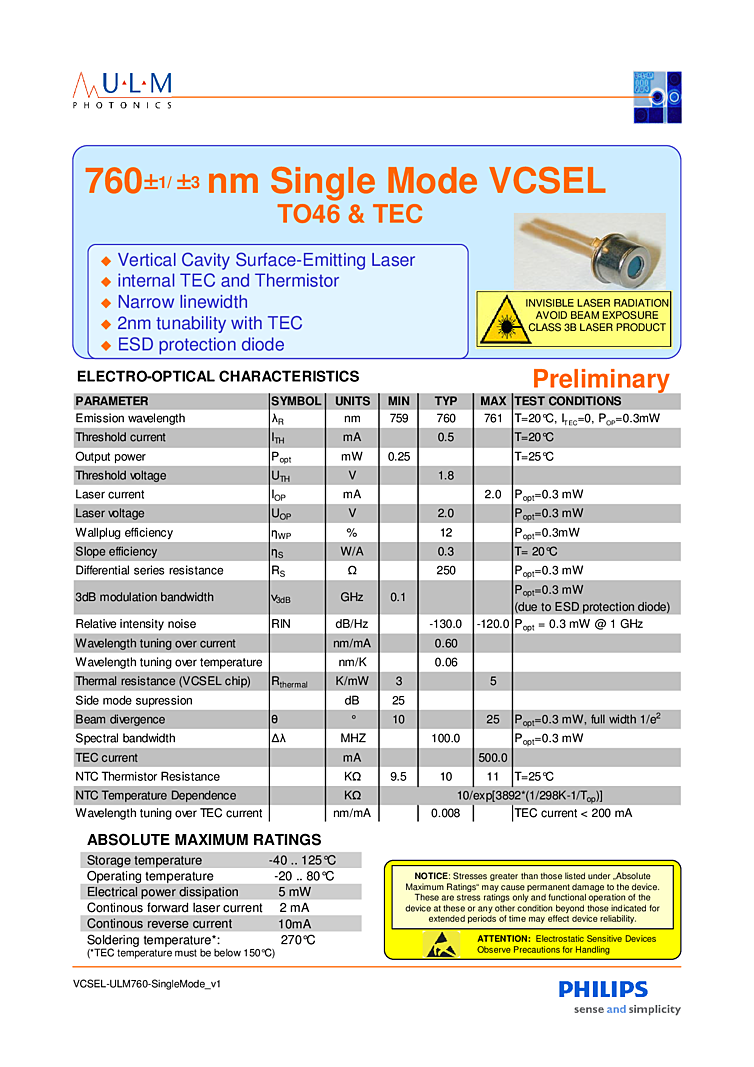VCSEL, Semiconductor Laser, 760nm