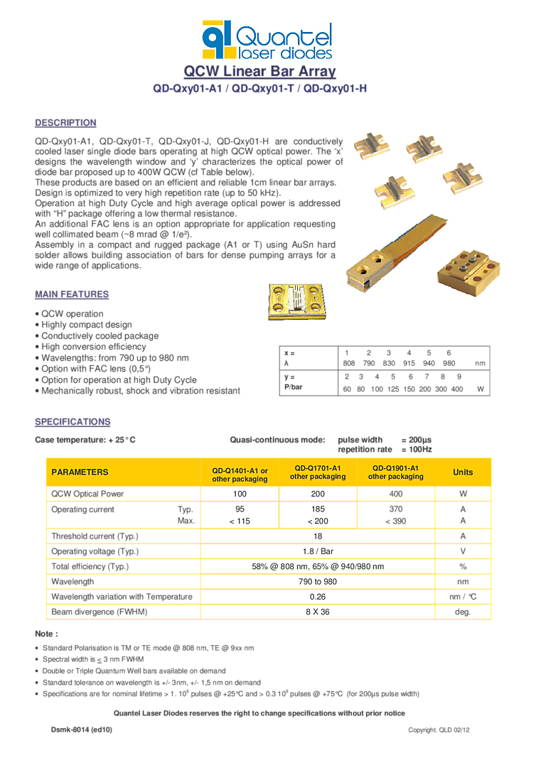 QCW Linear Laser Diode Array, 790nm