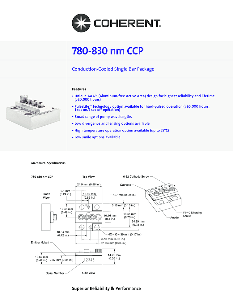 Coherent Laser, CCP array, 808nm