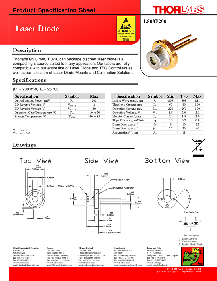 laser diode module, 808nm Pump