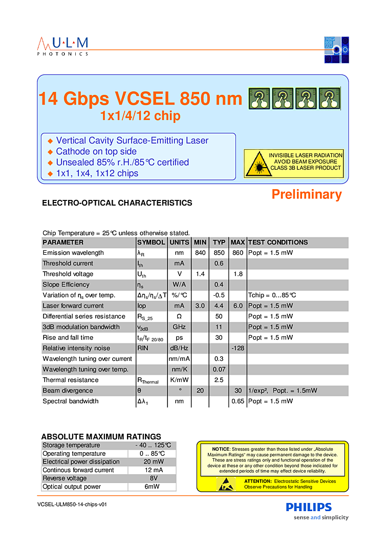 VCSEL, 14Gbps, 850nm