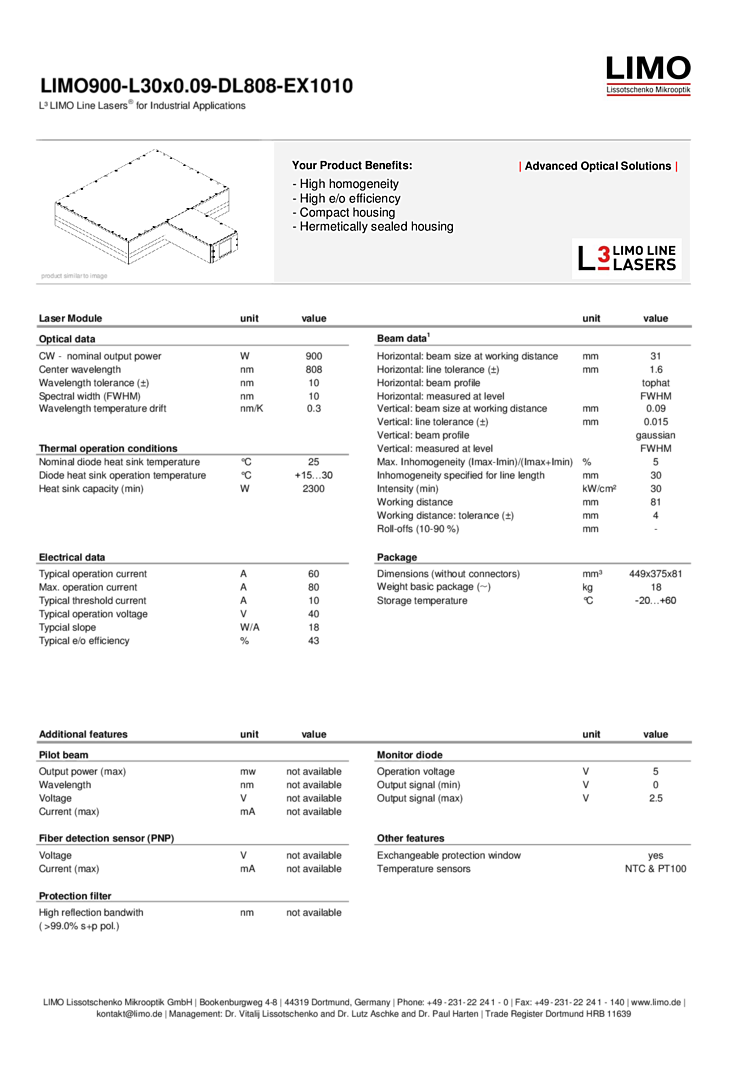 Laser Module, 808nm, 900Watts