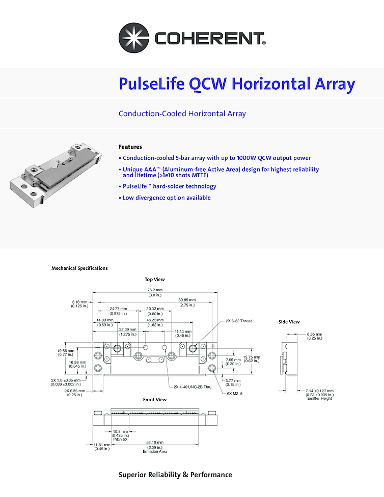 1kW horizontal laser array, 808nm