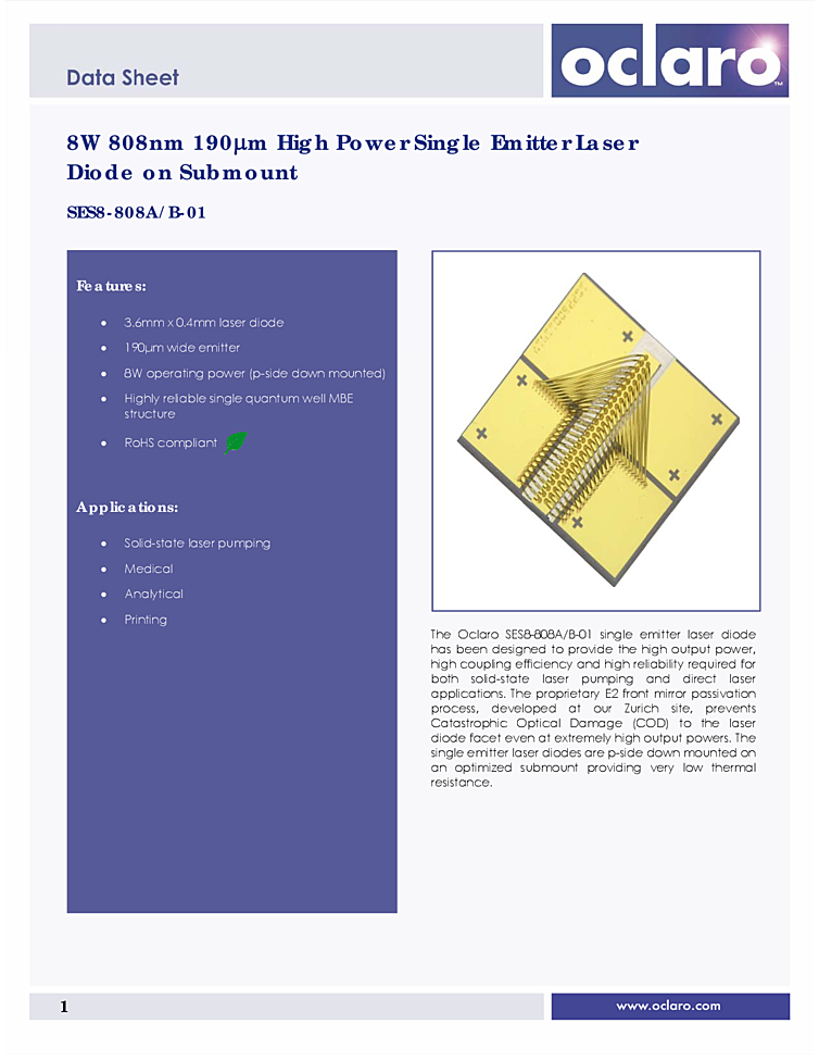 808nm, High Power Single Emitter