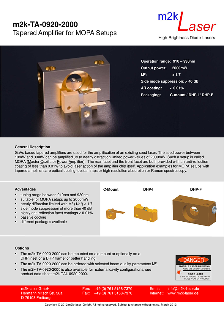 Semiconductor Laser, 910nm to 930nm