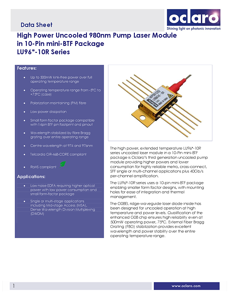 980nm stabilized, PM fiber laser diode