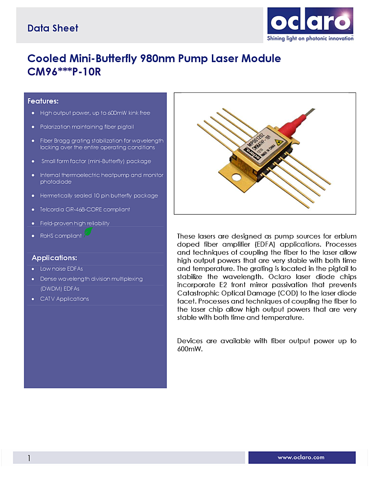 980nm Laser Diode, Stabilized