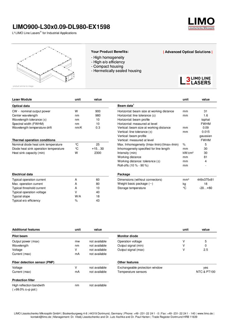 900Watts, High Power 980nm Laser