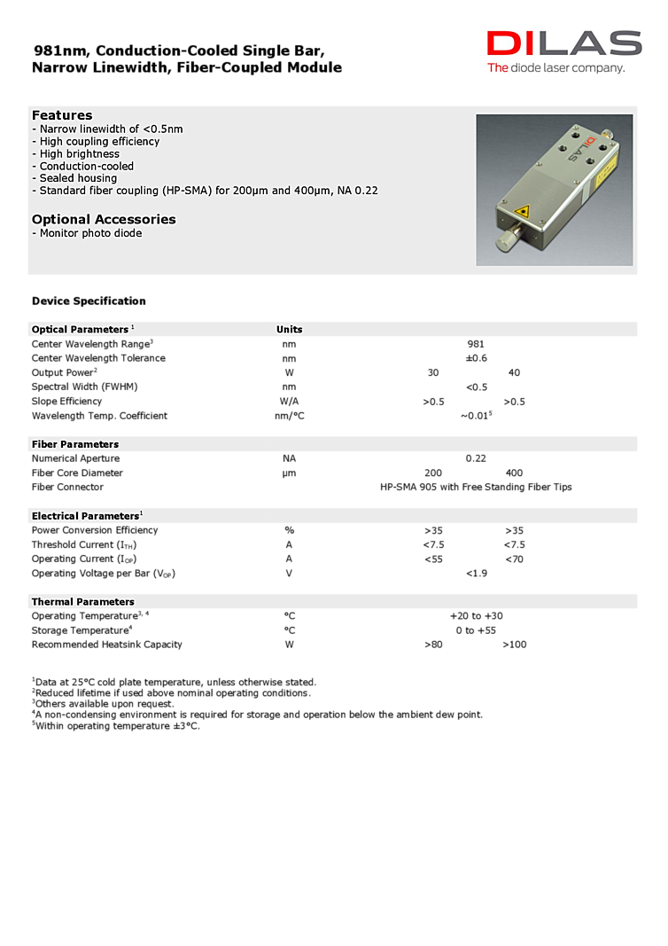 981nm Single Bar, Narrow Linewidth