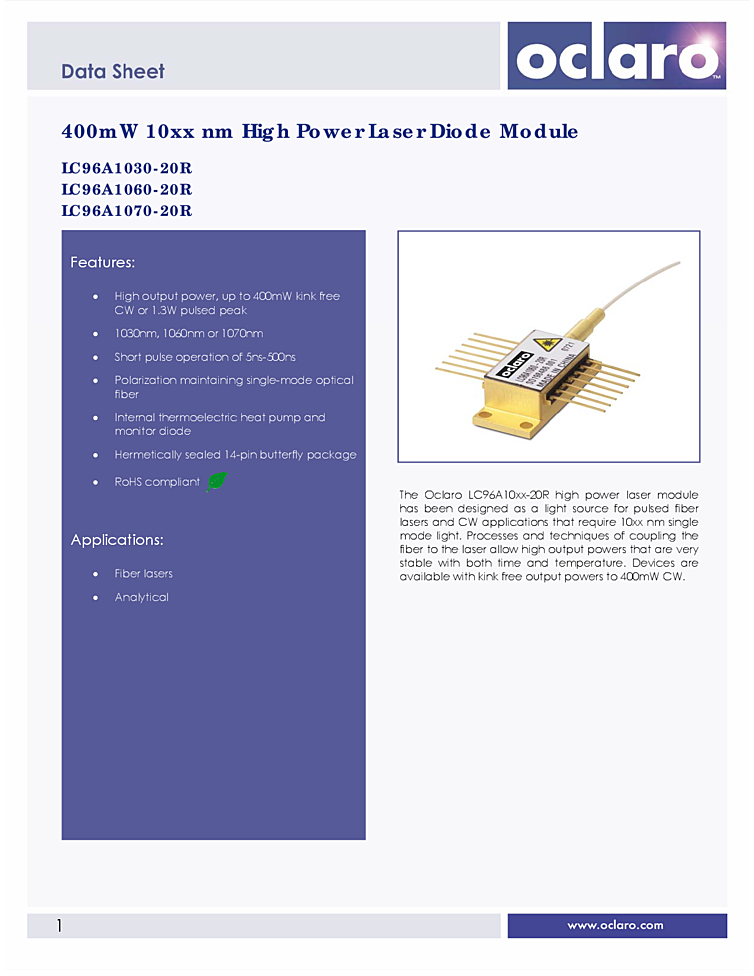 1060nm, 400mW Pulsed Laser