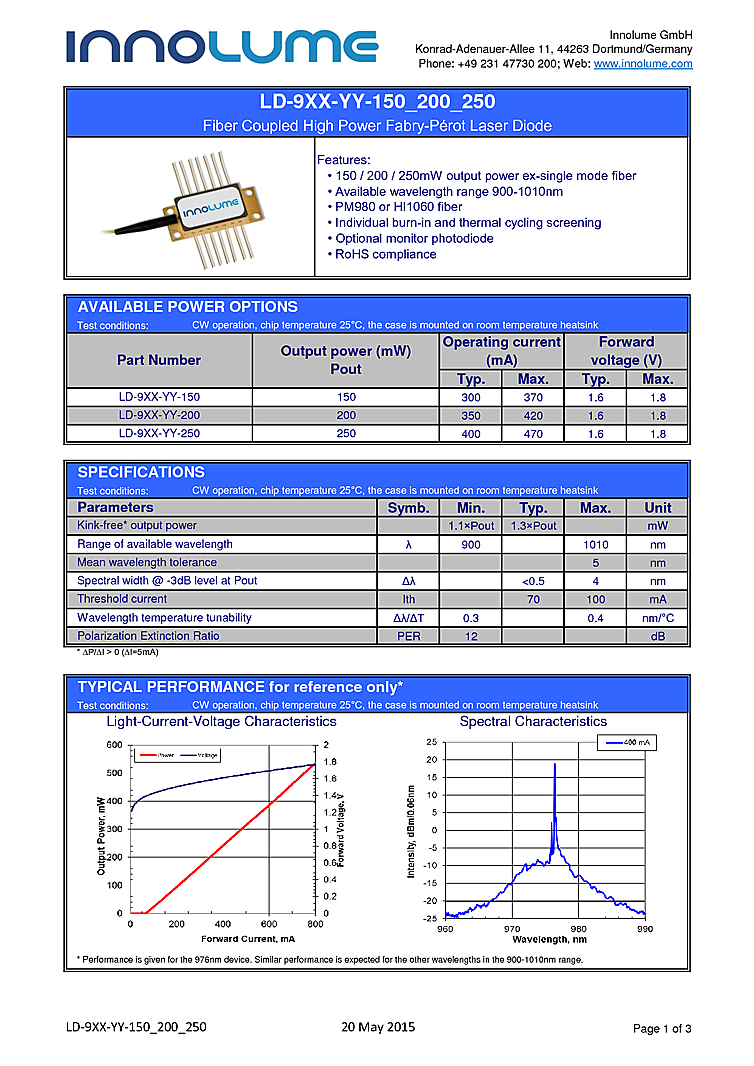 976nm-984nm 200mW laser diodes