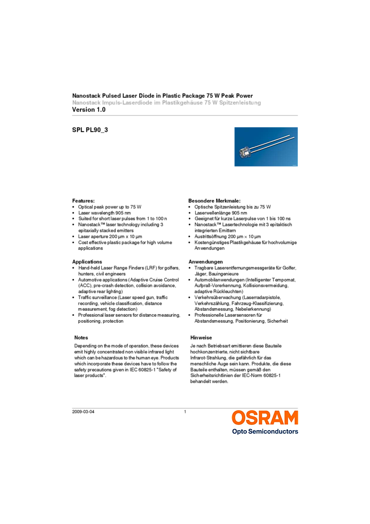 Nanostack Pulsed Laser Diode 905nm