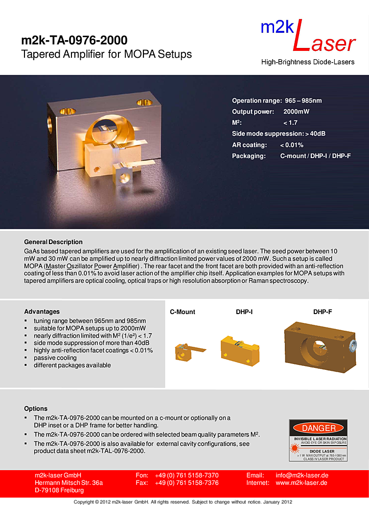 Diode Laser, 965nm-985nm, 2W