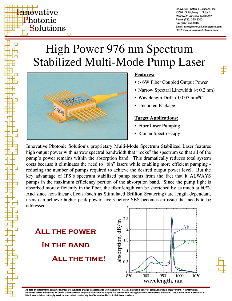 976nm Spectrum Stabilized Laser