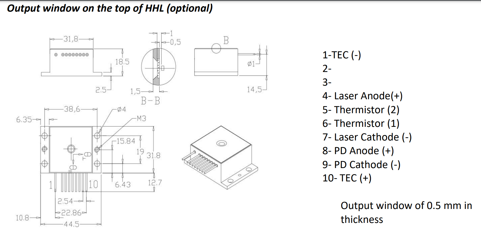 1060nm / 3W　Multimode Fabry-Perot Laser Diode (HHL w/window)