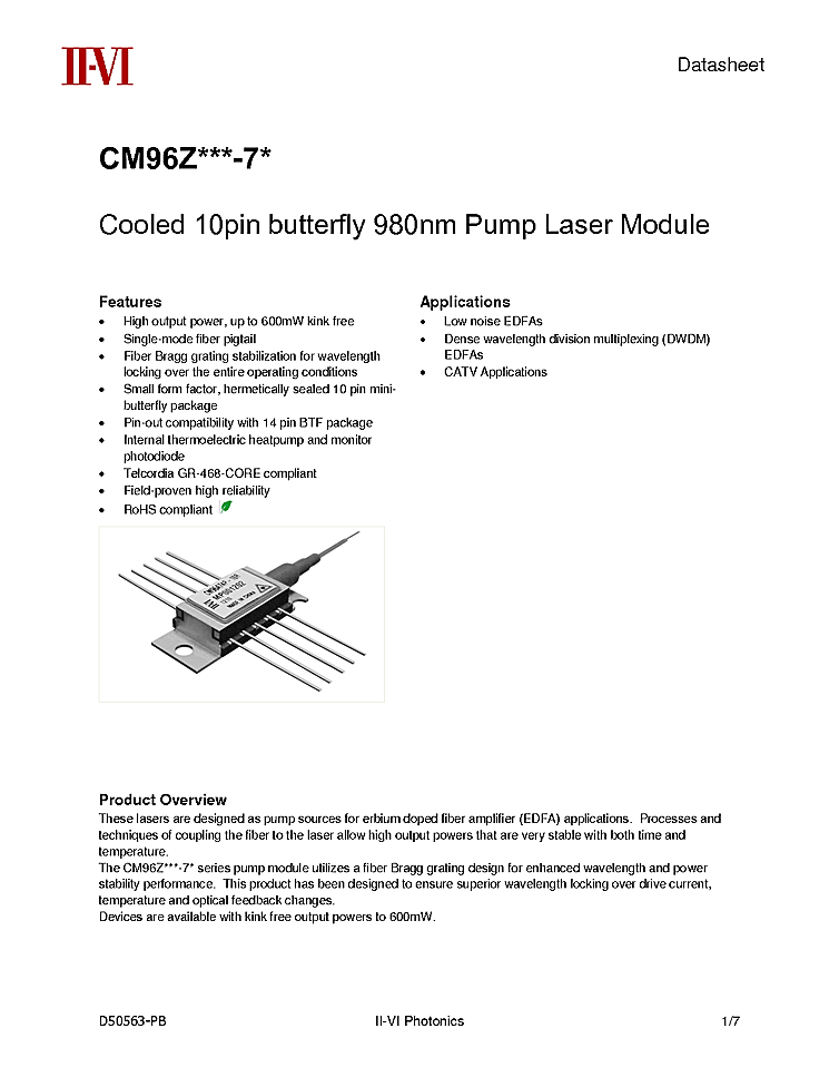980nm Pump Laser, 600mW