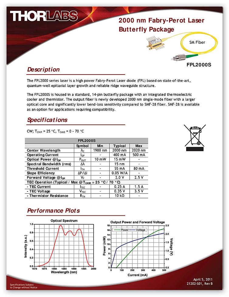 2000nm, Fabry-Perot diode laser