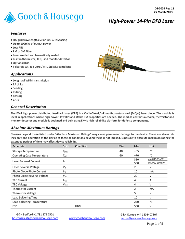 1560nm, 100mW, DFB laser diode