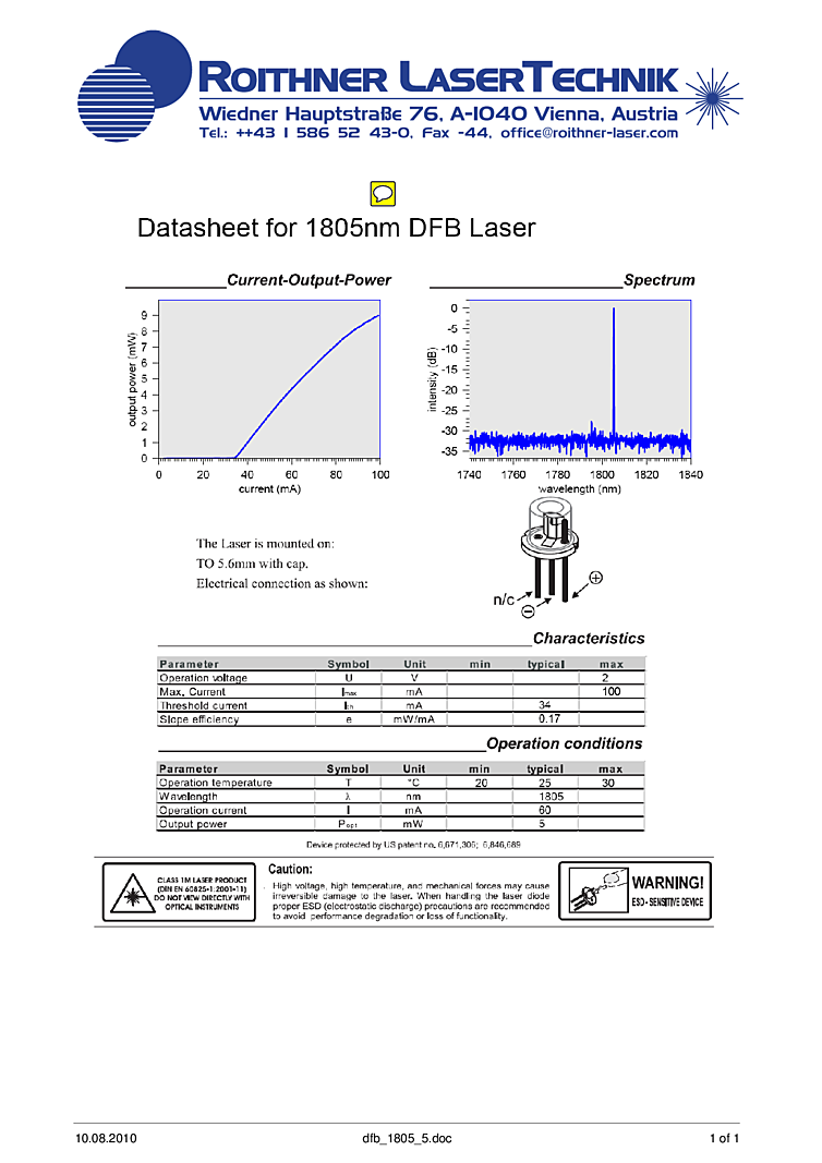 1805nm, 5mW DFB Laser