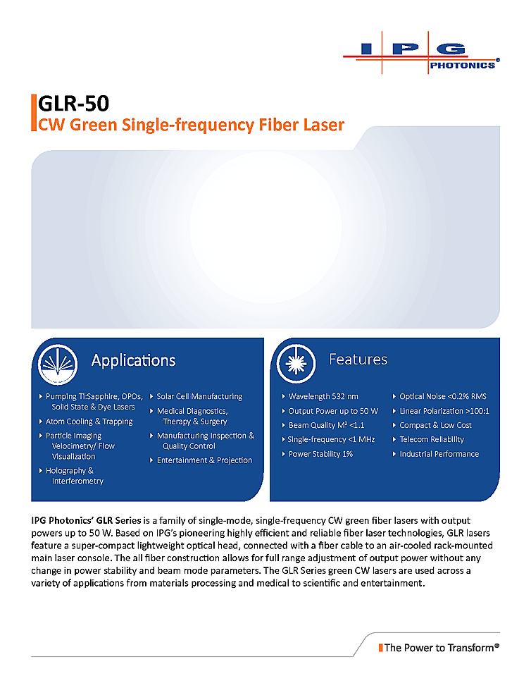 Fiber Laser, CW, 532nm, 50W