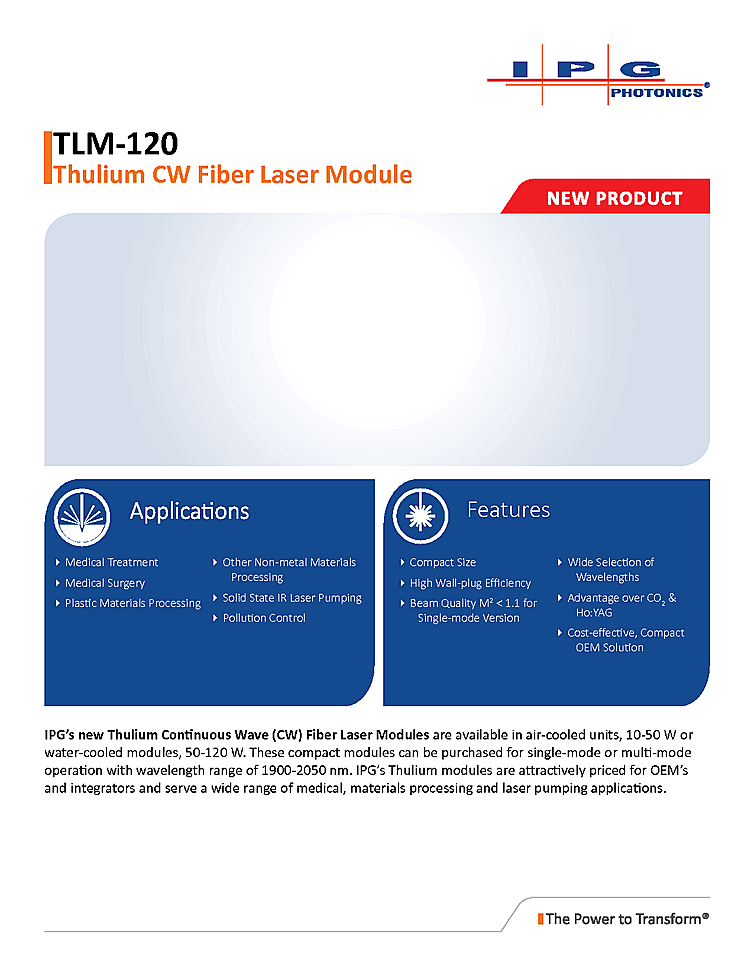 Fiber Laser, CW, 1940nm, 120 Watts