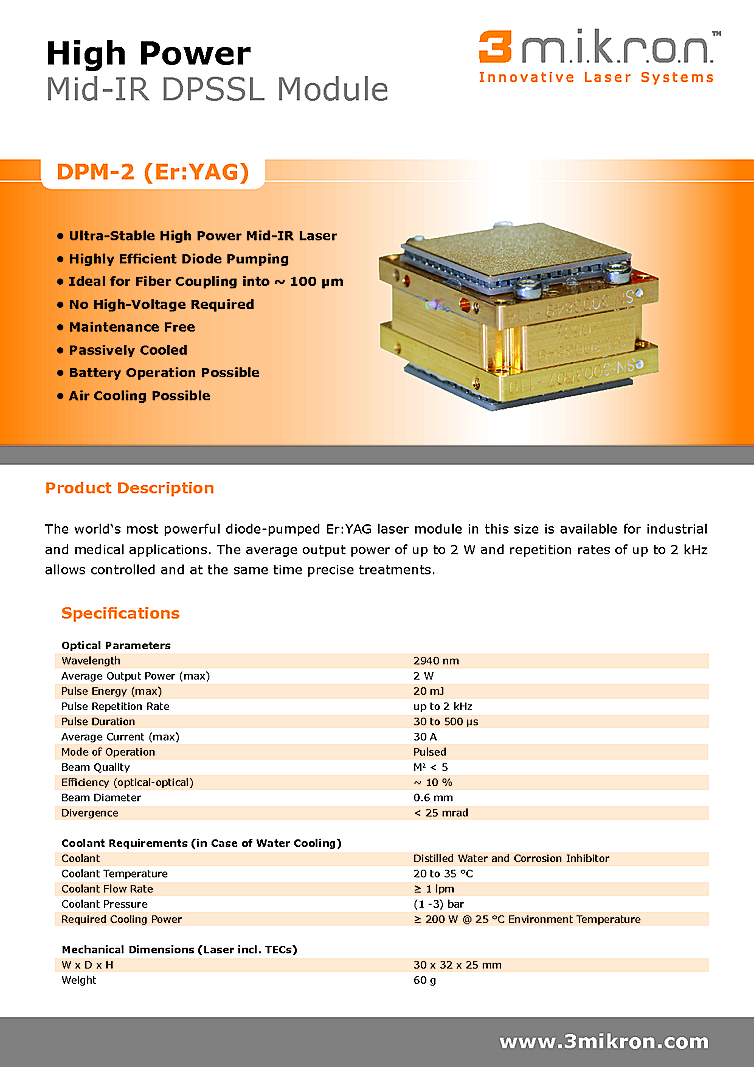 CW Laser, 2940nm, 2W