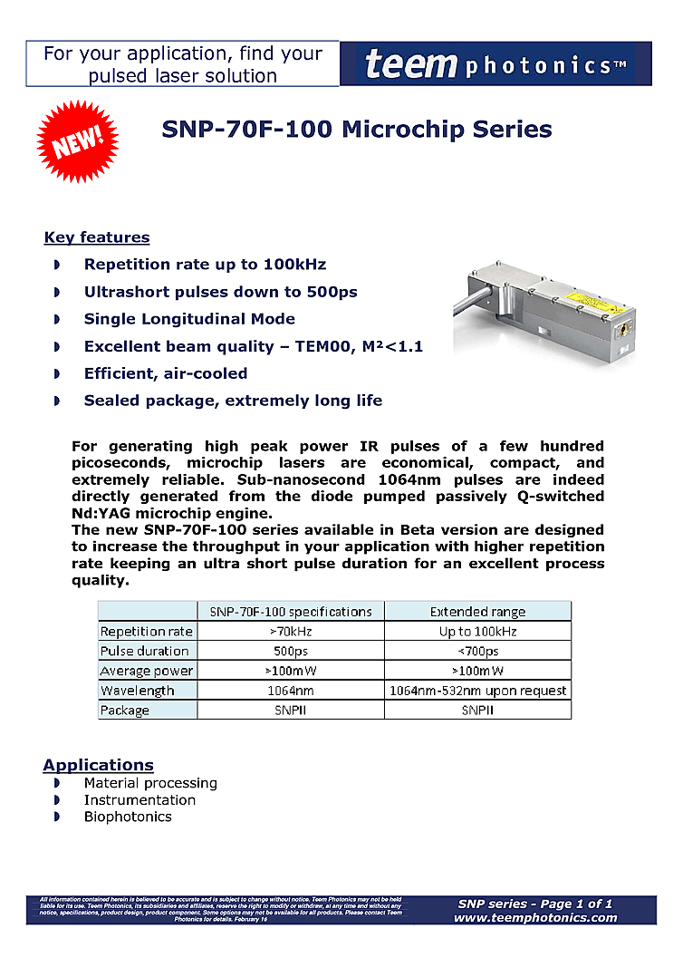 1064 nm Q-Switched Laser, Picosecond, 100mW from Teem Photonics