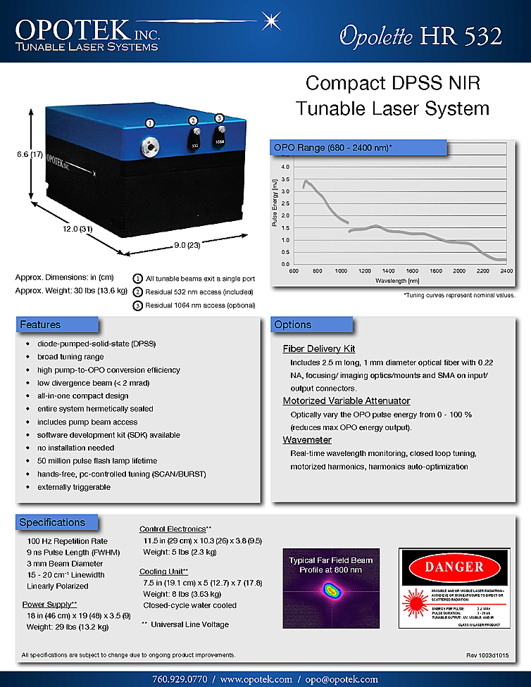Nanosecond Laser, 680nm-2400nm, 3mJ