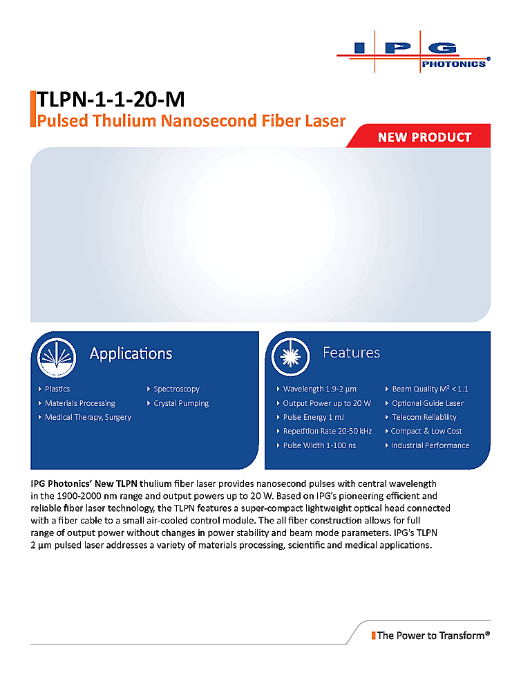 Fiber Laser, Nanosecond, 1900nm, 20W