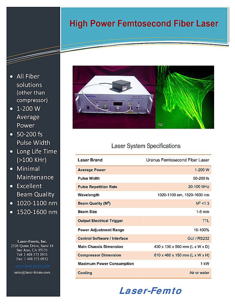 Fiber Laser, Femtosecond, 1520nm, 200W