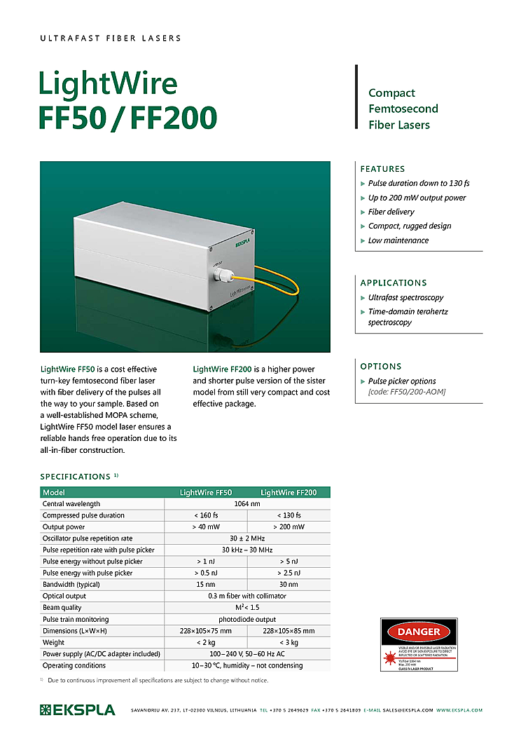 Fiber Laser Femtosecond, 1064nm, 5nJ