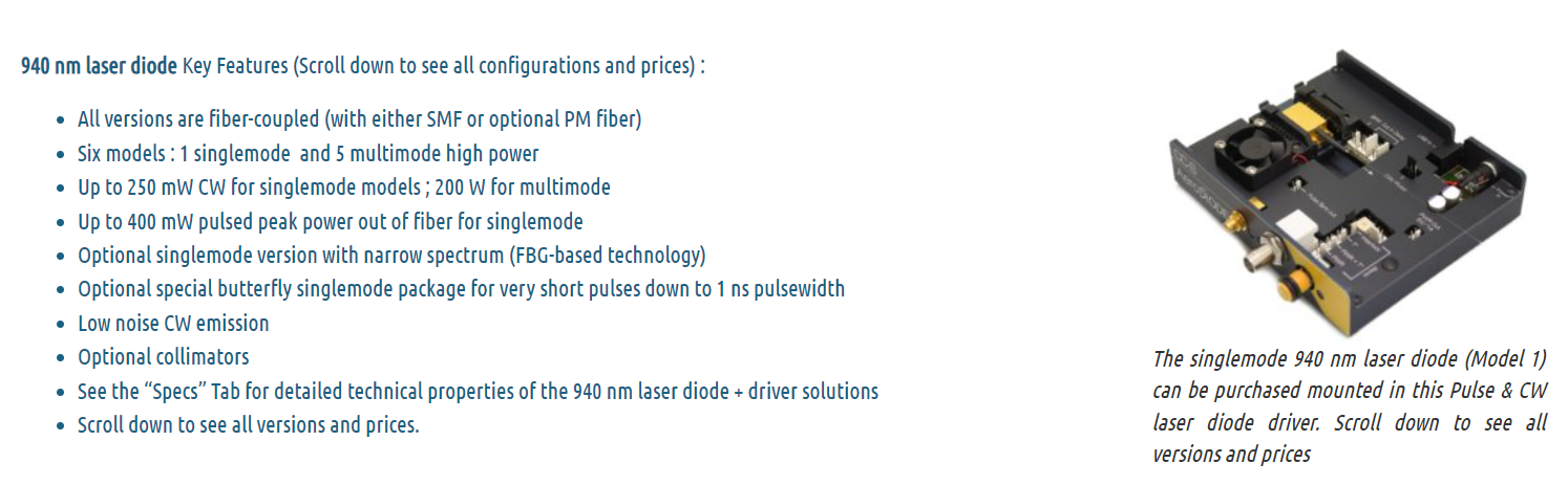 940nm  Fiber Coupled Laser Diodes  