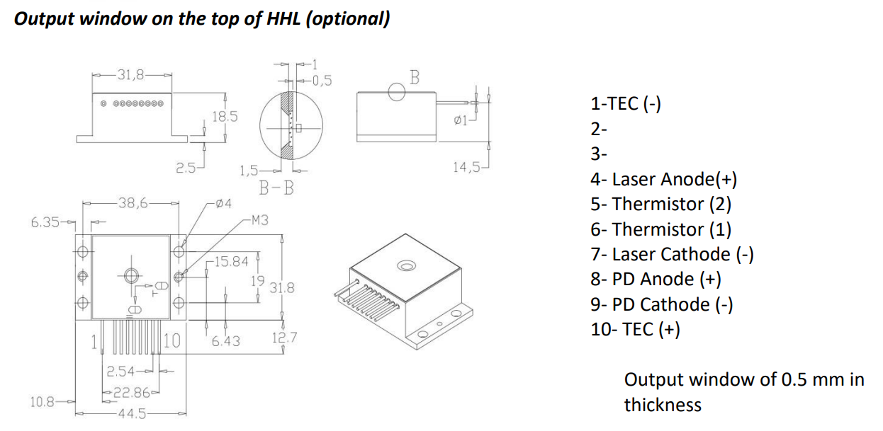 1260nm / 500mW　Multimode Fabry-Perot Laser Diode (HHL w/window)