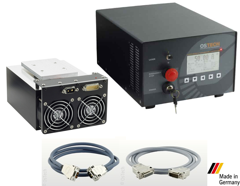 Plug & Play Complete High Power Laser Diode Control System, 55 Amp Current Source, 180 Watt Temperature Controller, 95 Watt Cooling Block with Interface Cables