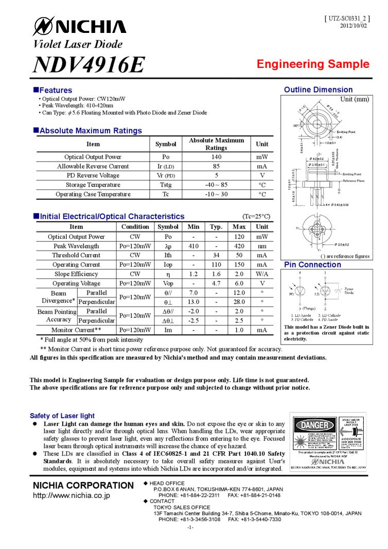 410nm-420nm Diode Laser