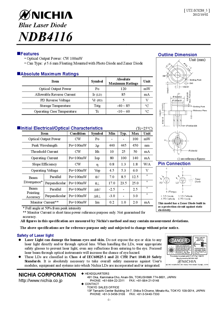 445nm Laser Diode | 100mW TO-can