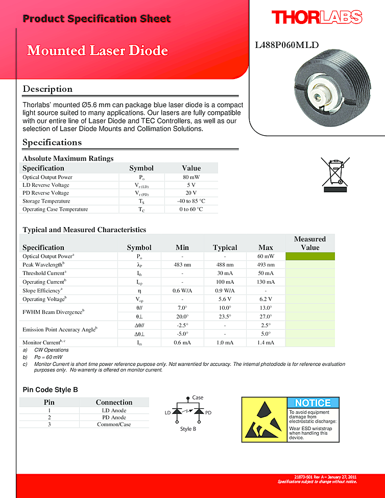 488nm Diode Laser | 60mW