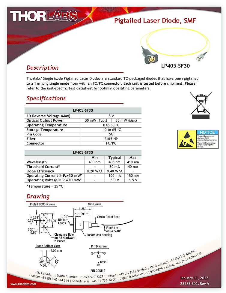 405nm Laser Diode | 35mW Coax