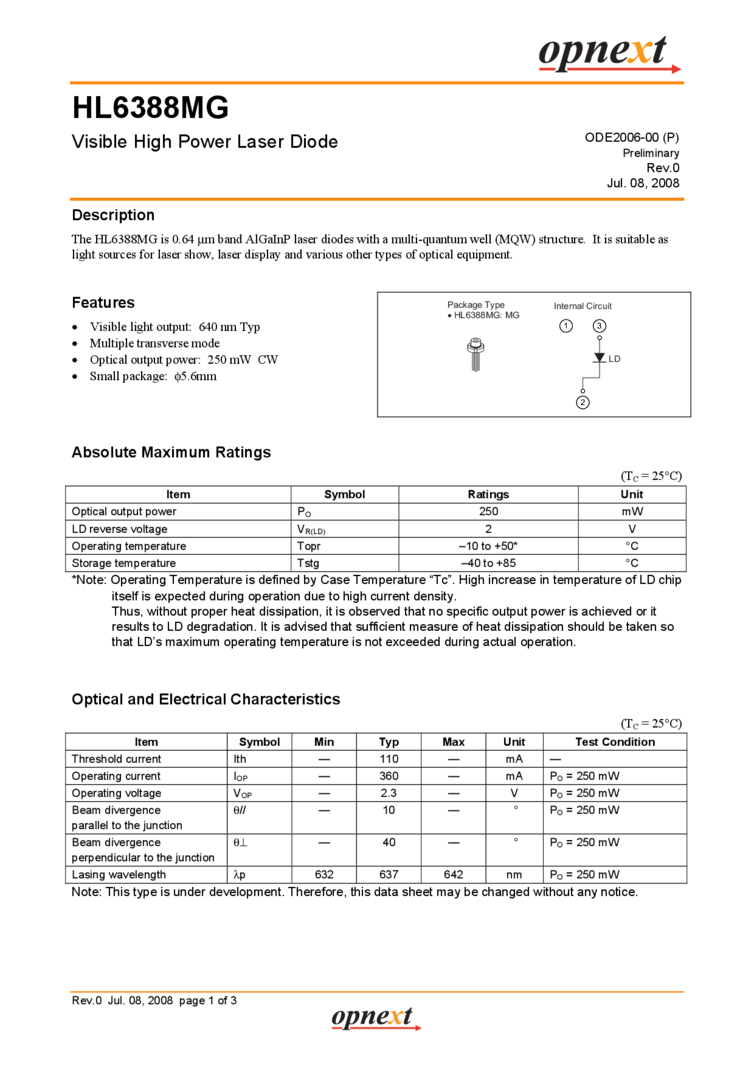 640nm 250mW Diode Laser