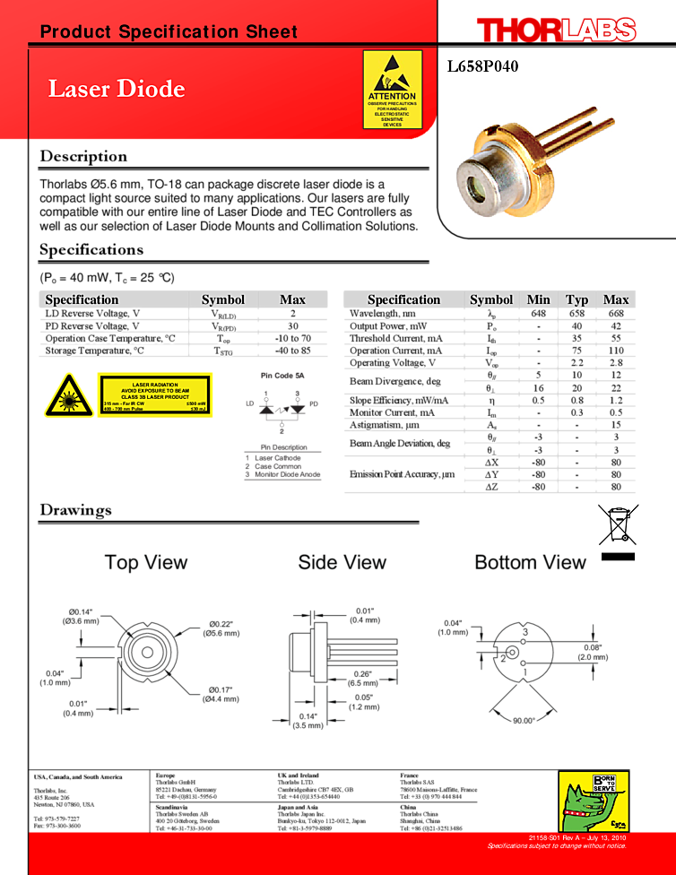 658nm Laser Diode | 40mW